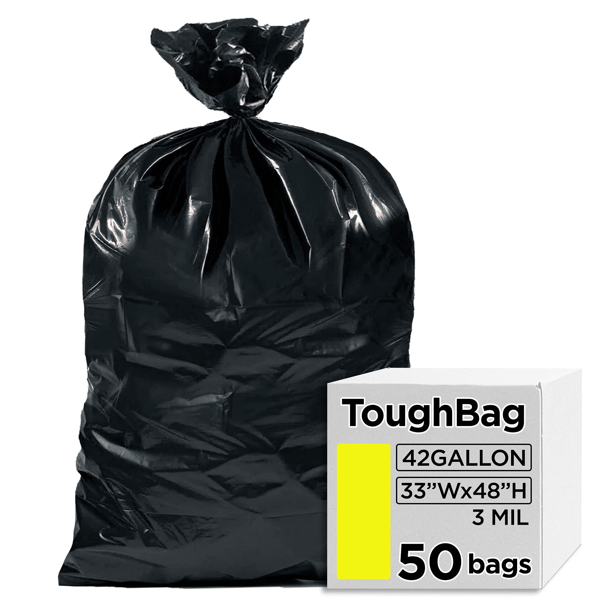 Buy ToughBag 42 Gallon Trash Bags, 3 Mil Contractor Bags, Heavy Duty