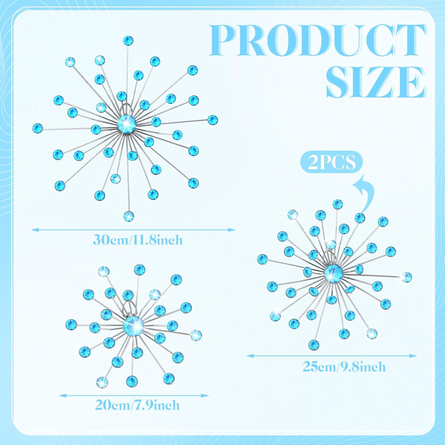 Funnymoom 4 Pcs Starburst Wall Decor Bling Crystal Wall Art Rhinestones Sunburst Home Decorative Bling Hanging Diamond Accents Metal Gold Decor Art for Living Room Bedroom Entryway Office(Blue) - Image 3