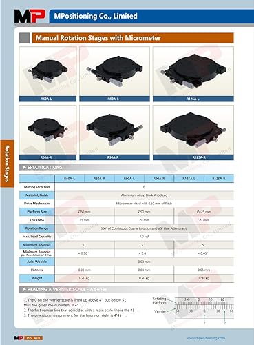 Miniatura 2 de R60A-R - Mesa giratoria manual, 2.362 in de diámetro de plataforma, 6.6 lbs de micrómetro de carga máxima en la derecha