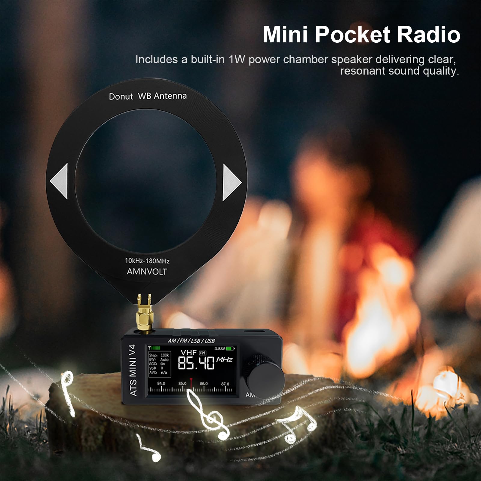 AMNVOLT V4 ATS MINI DSP Radio, Si4732 ESP32-S3 Full-Band Radio with Headphone Amplifier, 1.9" IPS Screen AM/FM/LSB/USB Receiver for Outdoor Adventures, Travel, and Daily Use - 3