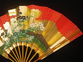 Amazon.co.jp: 尺一 金地 朱妻秋草花/花軍花車 全長333㎜ 舞扇 能扇