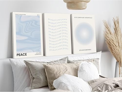 Miniatura 4 de Arte de pared de aura azul, arte retro estético, arte de pared, imágenes abstractas en colores pastel, póster espiritual con degradado de preppy,