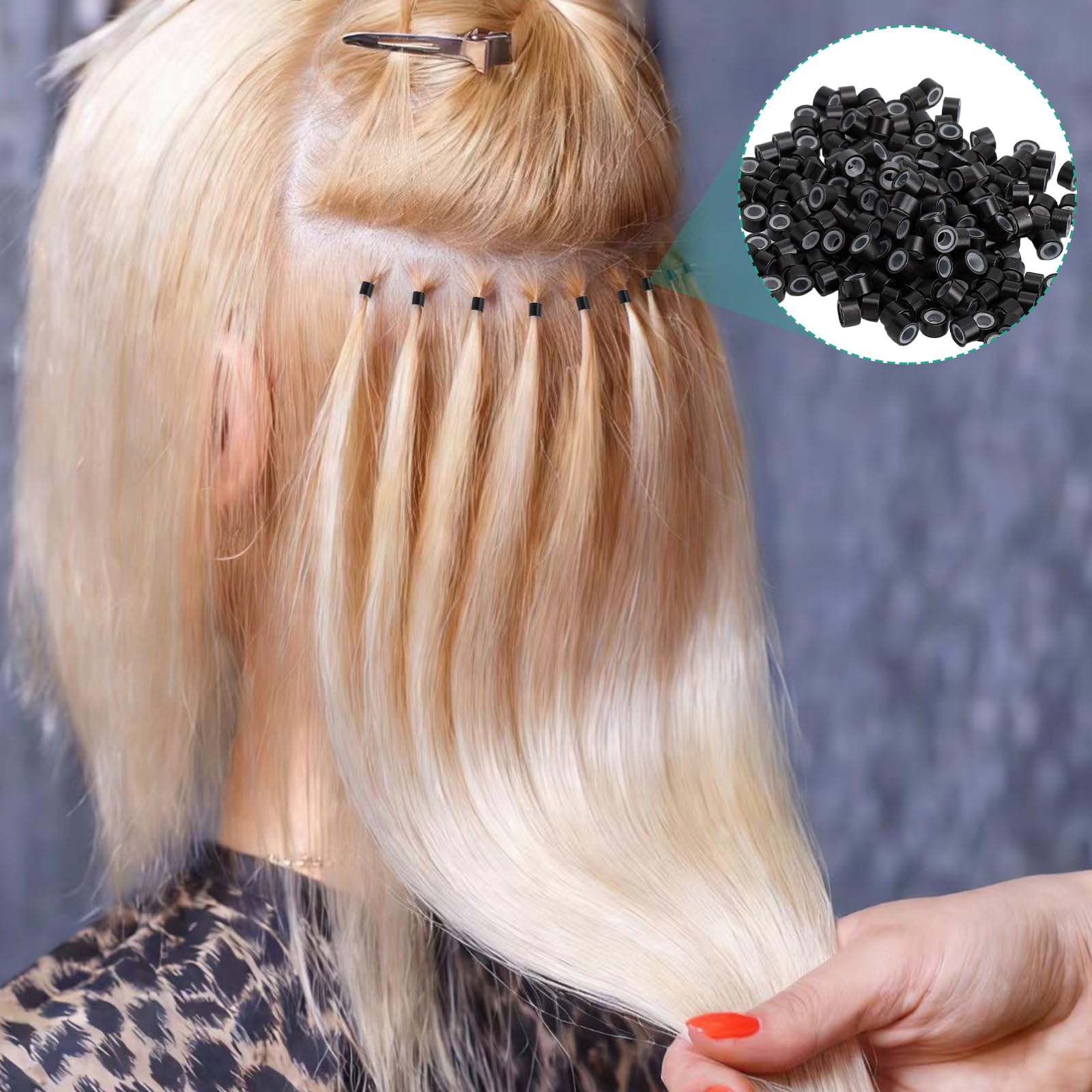 Kit Extension Capelli Microring e Nanoring 200 Micro Anelli Silicone 5x3mm, Accessori Extension Capelli con Pinza, Ago Infilatura e Infila Passanti, Strumento Professionale per Salone e Casa