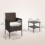 Ensemble de Mobilier de Patio en Osier Outsunny de 3 Pièces, Ensemble Bistro en Rattan avec 2 Chaises de Patio, Table en Verre à 2 Niveaux, Coussins, Mobilier de Conversation Extérieur pour Porche, Balcon, Beige