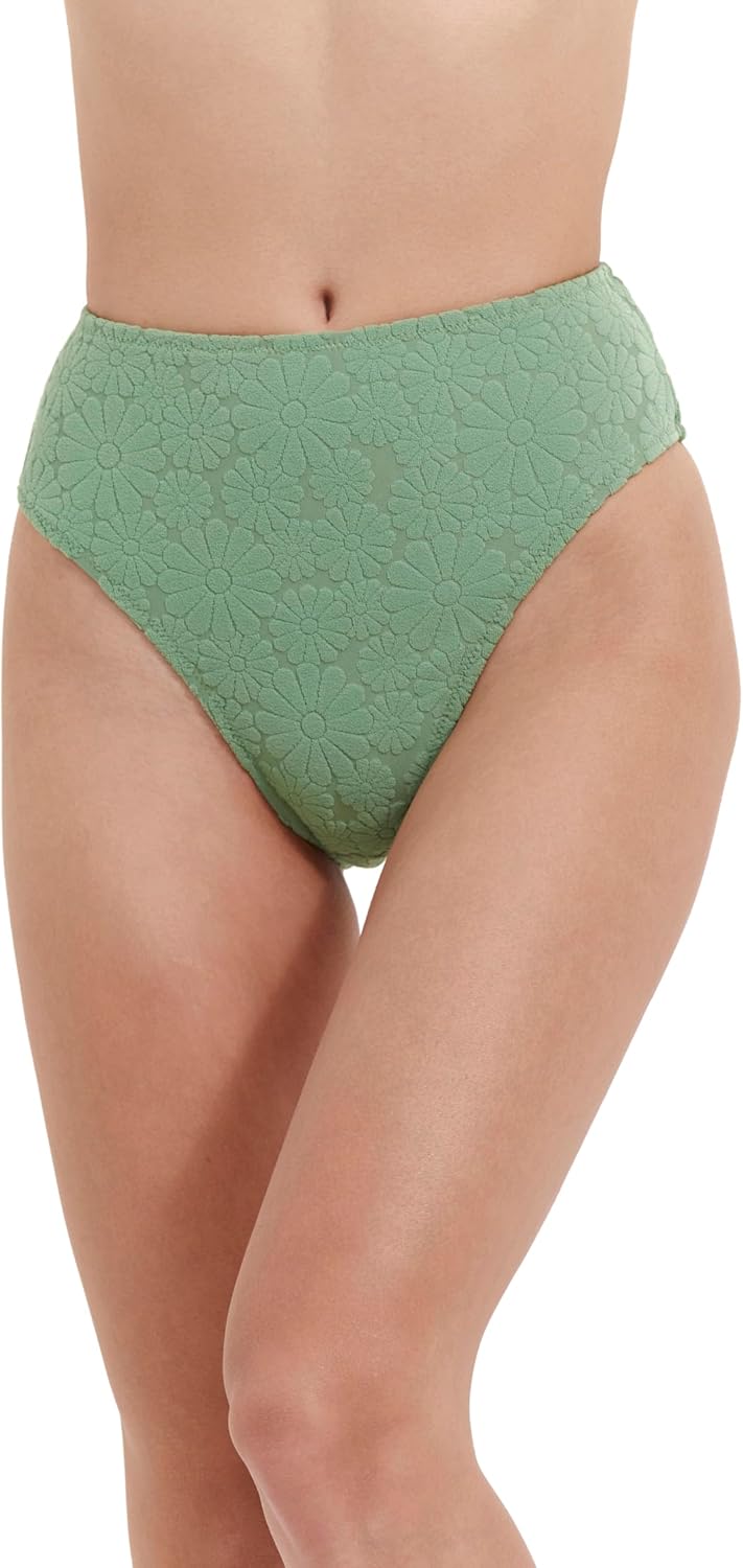 Women’s Dusk Green High Rise High Leg Floral Bikini Bottom with Cheeky Back Coverage Swim Essential