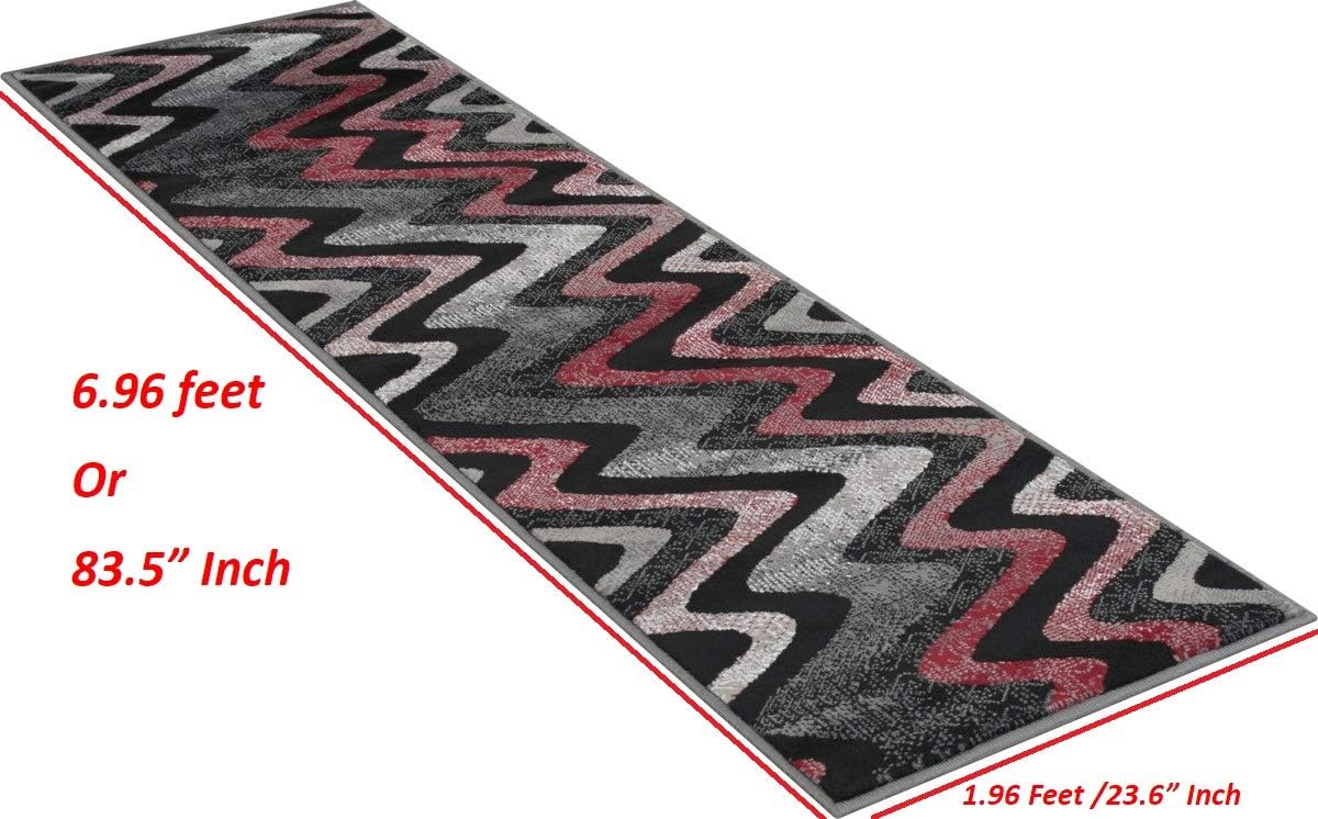 HR Lava/Grey/Silver/Black Abstract Runner Rug - Elevate Your Space with Modern Contemporary Zigzag/Wave Design, Stylish, and Durable Home Décor