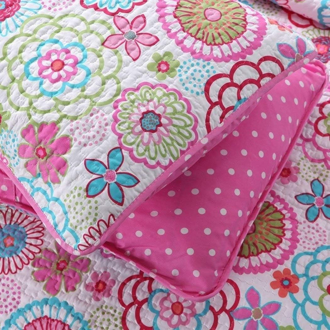 Girls reversible flower and polka dot quilt set (Twin) by quilt set