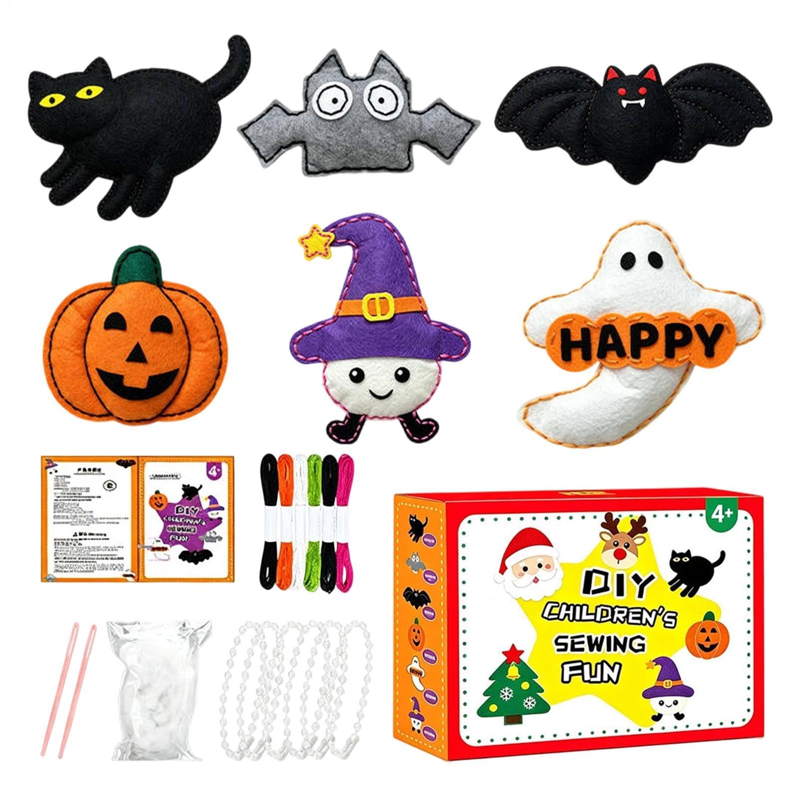 Kids Halloween Sewing Craft Kit - 6pc Felt Pumpkin Ghost Cat DIY Set