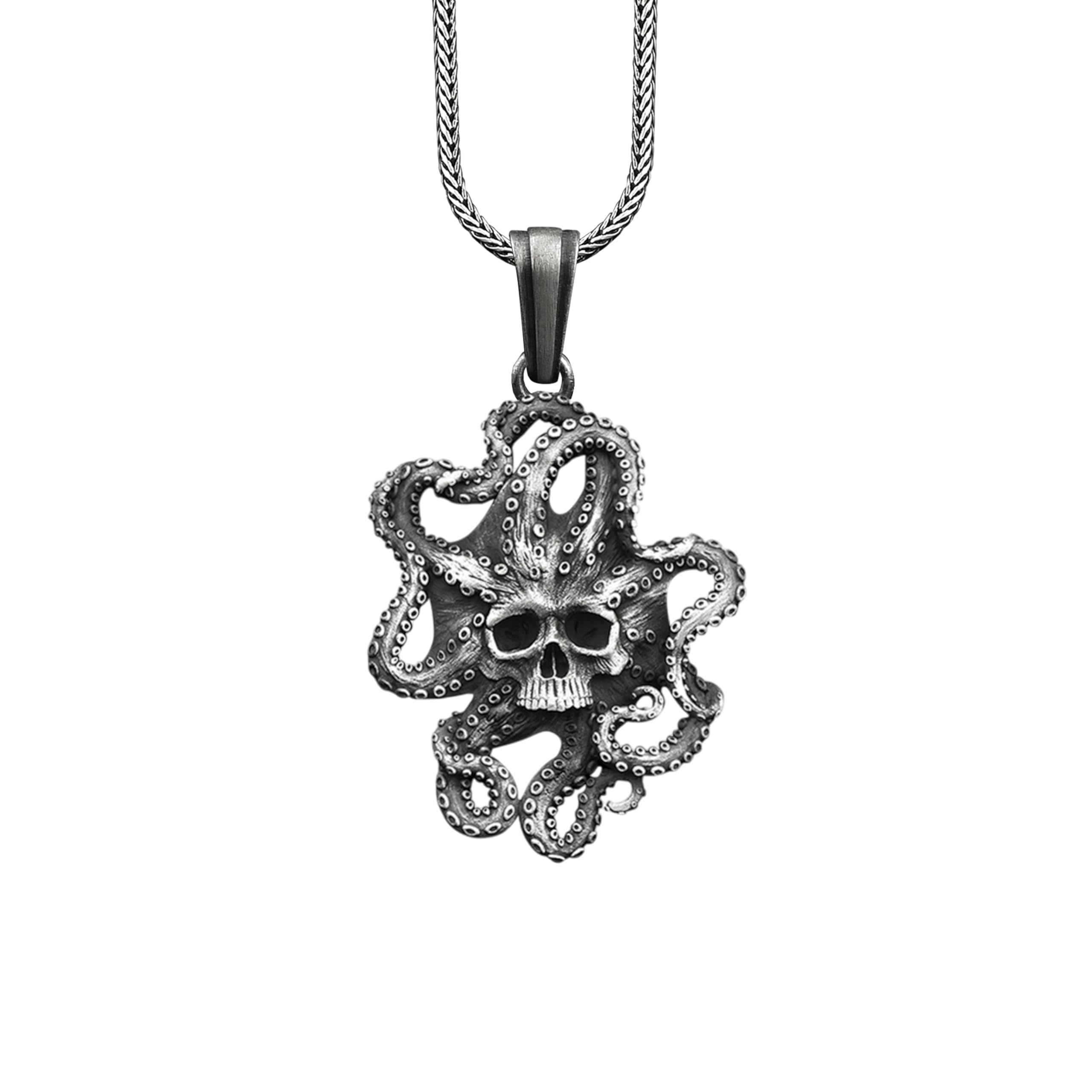 BySilverStone - Biker-Oktopus-Herrenhalskette Aus Sterlingsilber, Seemann-Oktopus-Herrenanhänger, Massive Silber-Oktopus-Pirat-Herren-Geschenkhalskette, Halskette Für Herren