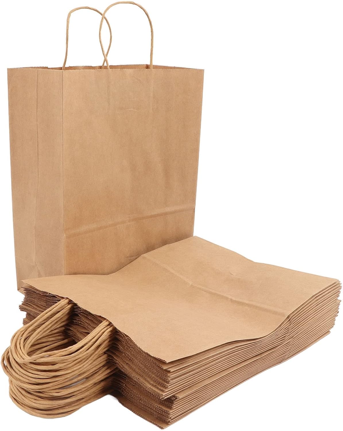 50PCS Kraft Paper Bags with Handle, Reusable Shopping Tote Bags, Large Capacity Brown Paper Gift Bags for Food Packaging and Retail Use (270x210x110mm)