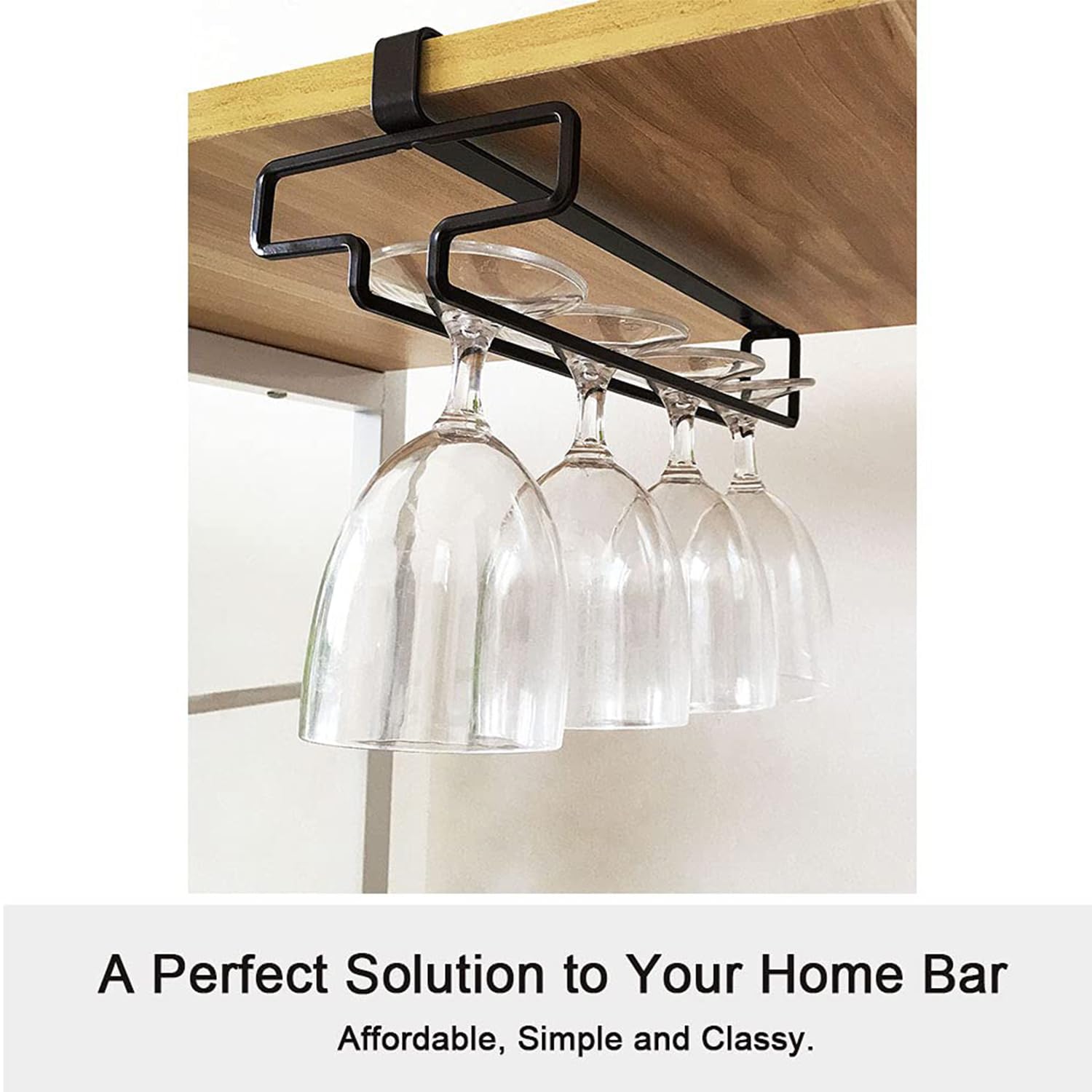 COMZPLIFE 2Pcs Wine Glass Holder Stemware Rack Hanger Under Cabinet Wine Glass Rack Kitchen Hanging Glass Storage Rack Organizer,Black