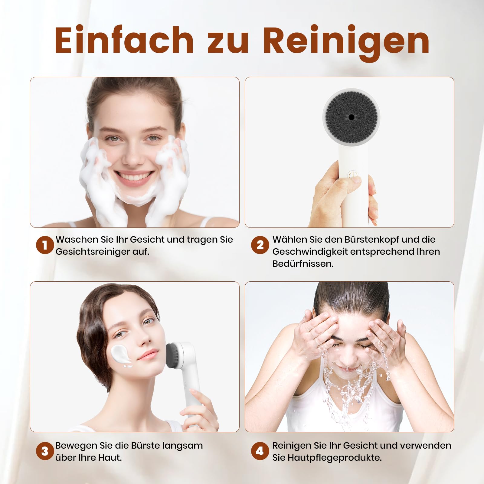 3 IN 1 Elektrische Gesichtsreinigungsbürste Tiefenreinigung Bidirektionale Rotation für alle Hauttypen, Wasserdichte Gesichtsbürste Gesichtsreiniger mit 3 Bürstenköpfen für Exfoliation Poren Schmutz