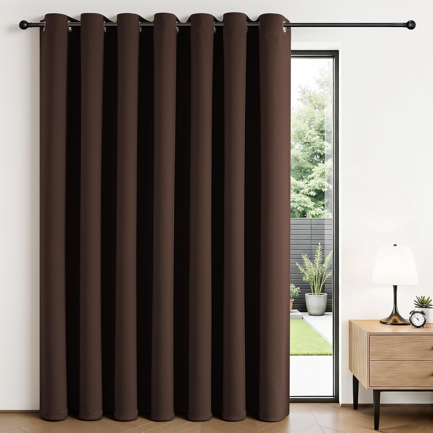Joydeco Blackout Patio Sliding Door Curtains 84 Inches Long, Grommet Privacy Room Divider Curtains, Extra Wide Thermal Blackout Drapes for Bedroom Living Room (Chocolate, 100Wx84L, 1 Panel)