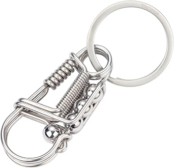 TROIKA Keyring and carabiner with spring function, wire puller, 316 stainless steel, handmade from a wire, silver original, silver colours, 8 x 3 x 1,4 cm