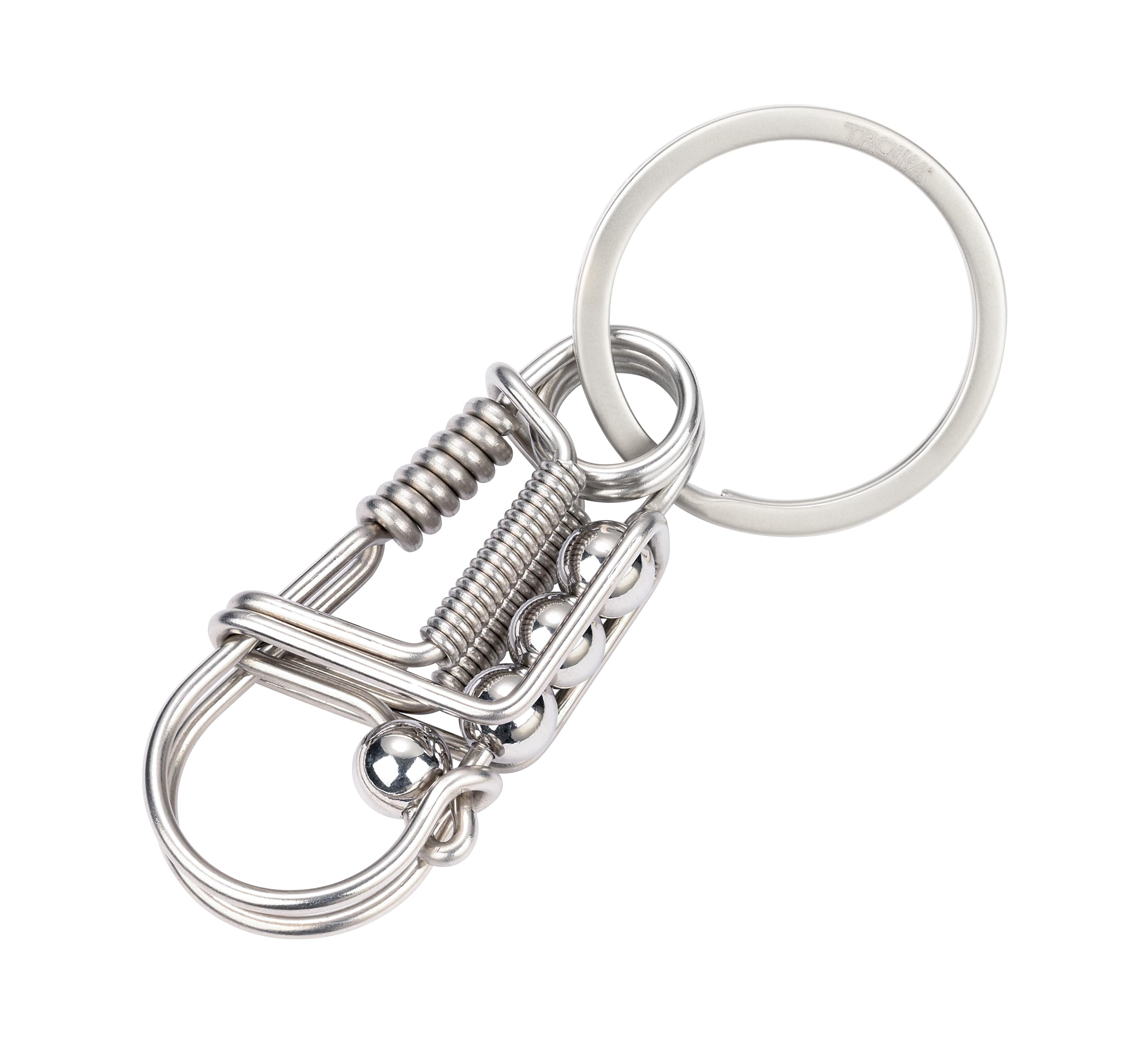 TROIKA Keyring and carabiner with spring function, wire puller, 316 stainless steel, handmade from a wire, silver original, silver colours, 8 x 3 x 1,4 cm
