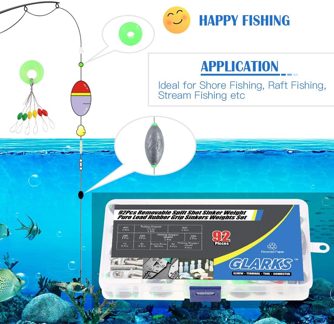 Amazon Co Jp Glarks 92個 1g 3g 5g 10g g 30g 40g 50g オリーブ型 取り外し可能 スプリットショットシンカー ウェイトセット 12個 フィッシングボバーストッパー 50個 グリーン発光ビーズ シンカーウェイトセット 食品 飲料 お酒
