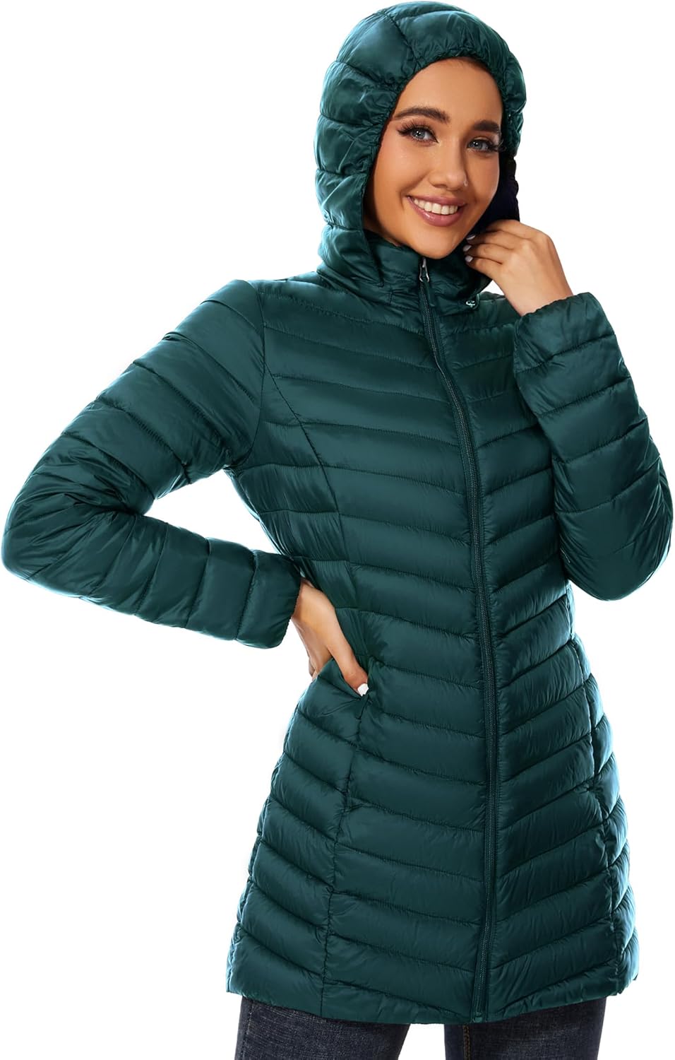 ANOTHER CHOICE Women Puffer Jacket Hooded Warm Lightweight Packable Quilted Puffer Coat Outwear - Image 2
