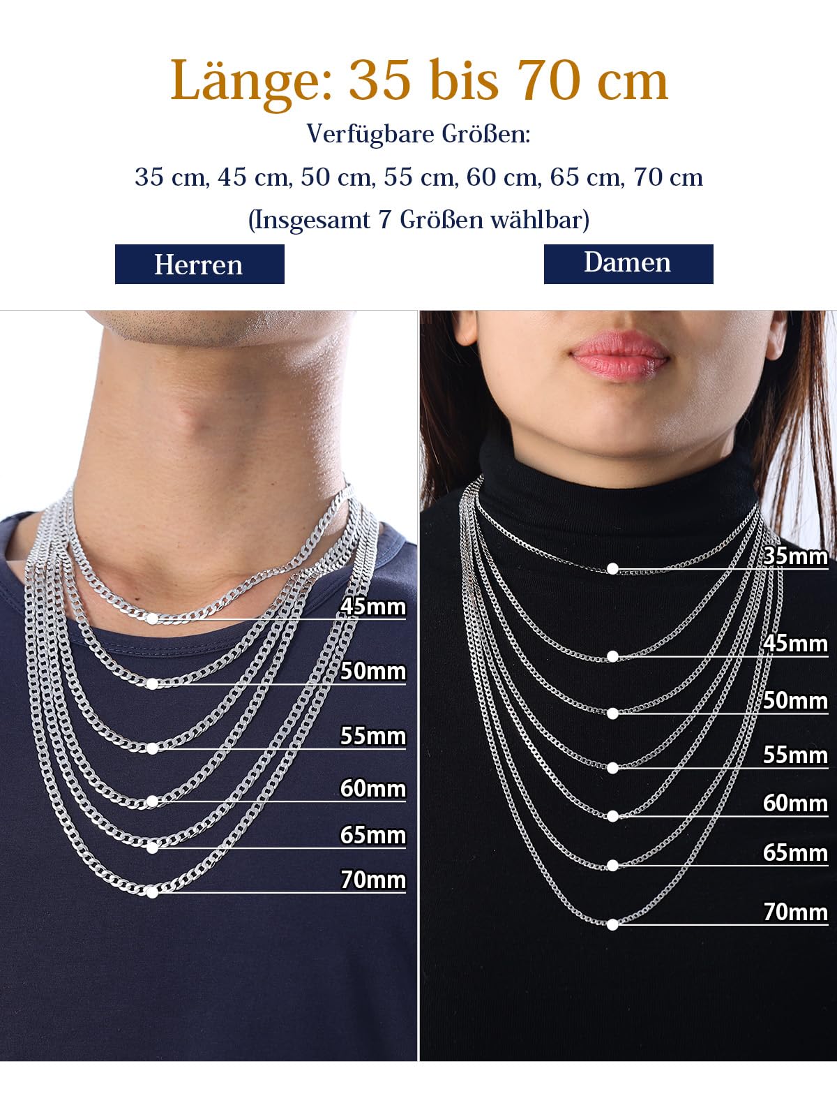 Suplight Panzerkette Herren 925 Silber Cuban Link Chain 3mm Breit 36cm lang