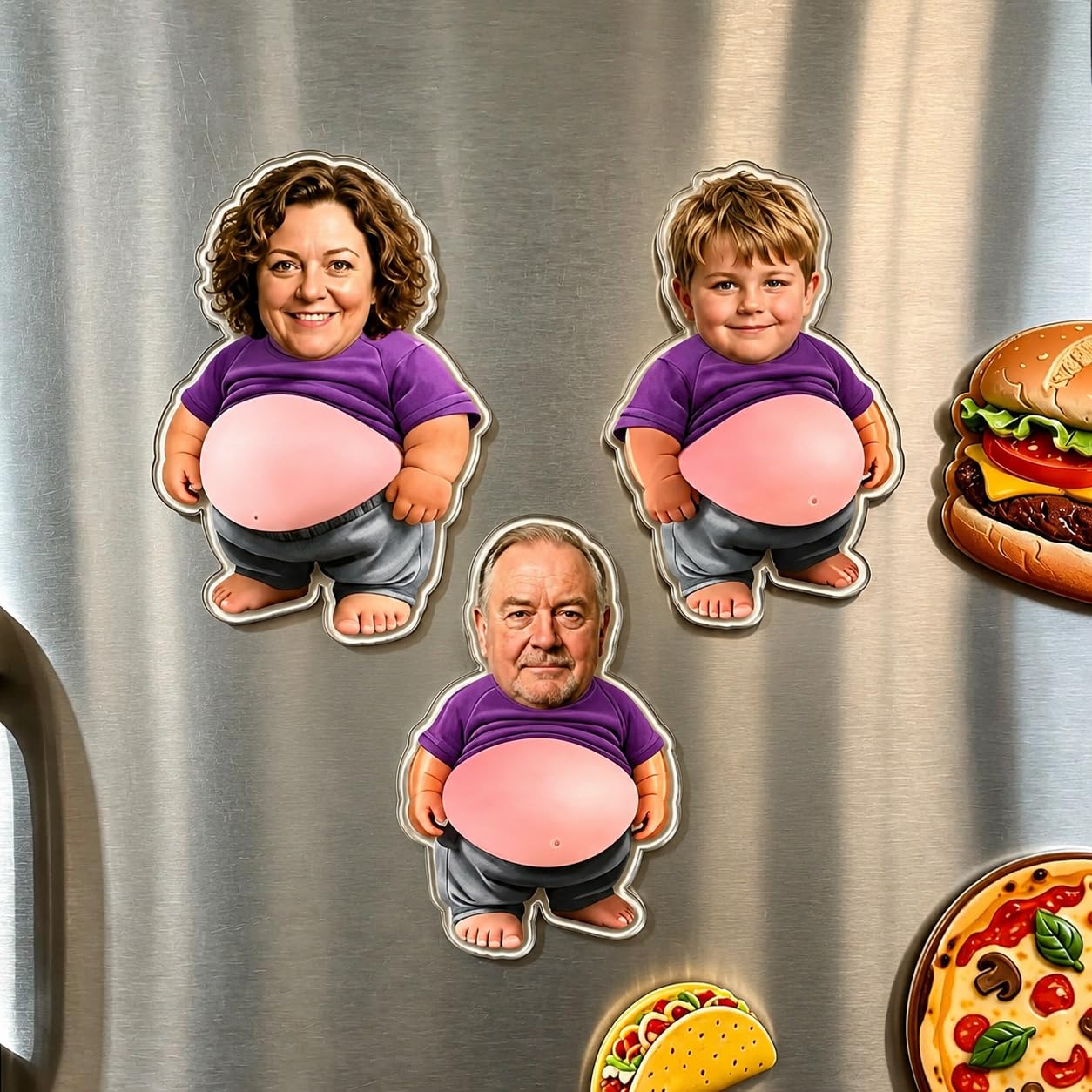 Custom Funny Squishy Belly Fridge Magnets, Personalized Face Squishy Refrigerator Magnets Pressable Belly, Squeezable Belly Fridge Decor, Stress Relief Gift (D-3PC)