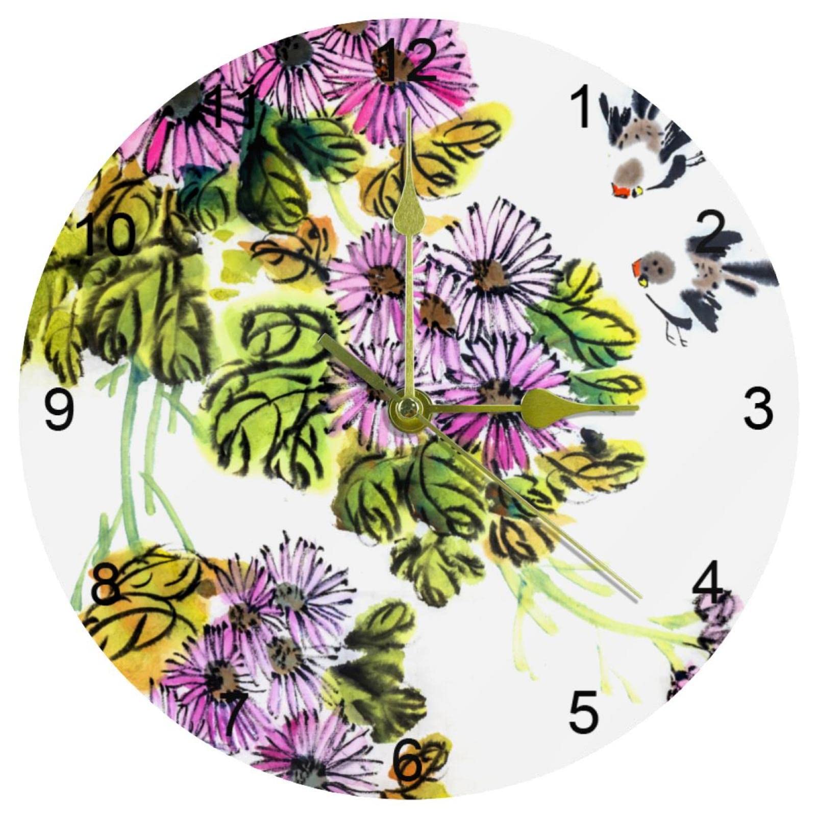 Horloge murale pour cuisine et salon au design floral poétique