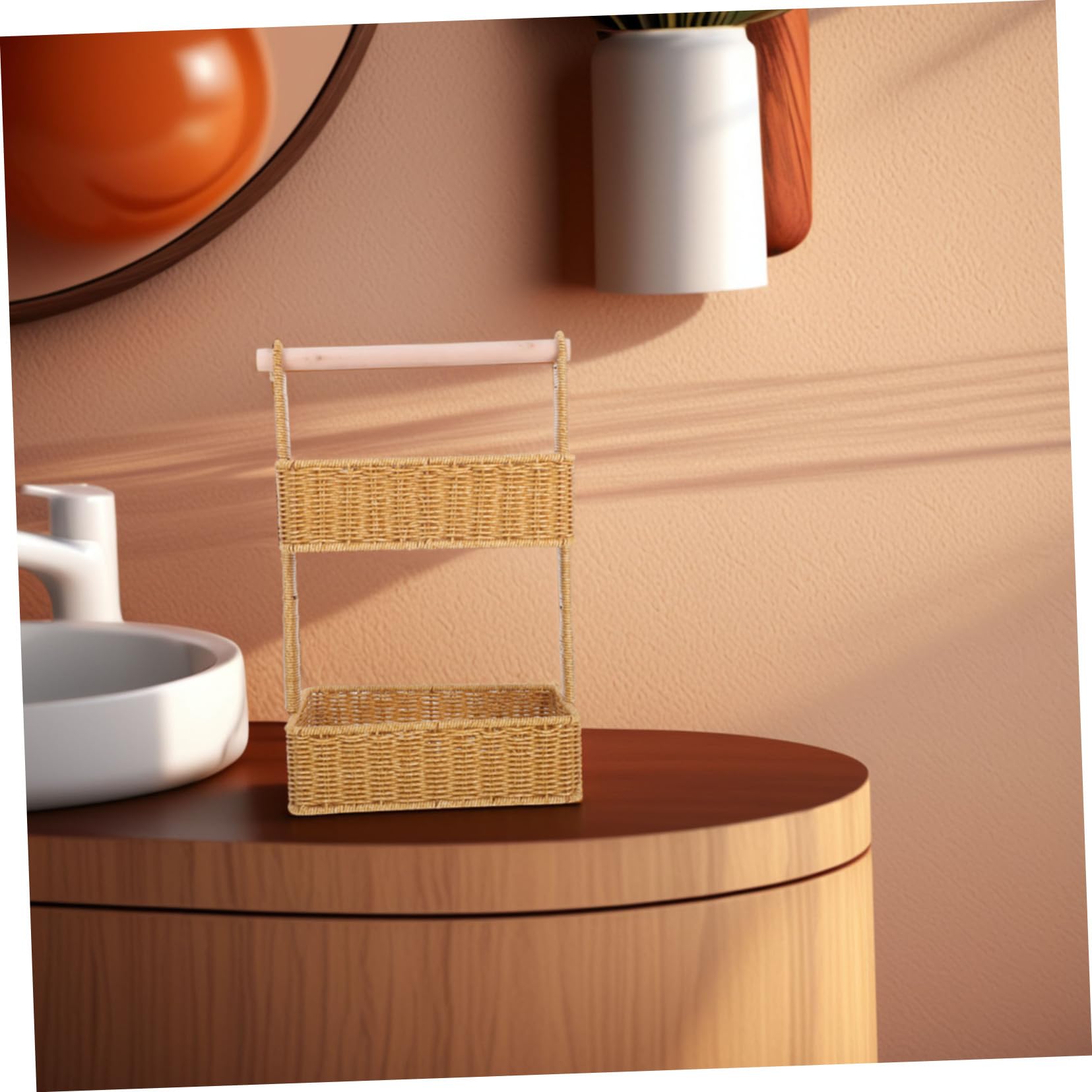 2poziom Dwupoziomowy Woven Storage Basket z Wieszakiem Stylowy Kosz Do Przechowywania Przekąsek Idealny Do Kuchni Łazienki i Sypialni Wykonany z Hyacinty Uniwersalne Rozwiązanie