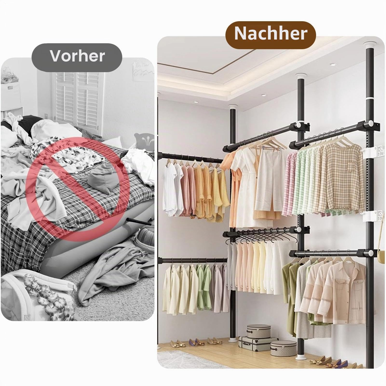 Verstellbares Teleskop Garderoben System Mit Seitenhaken Für Schlafzimmer