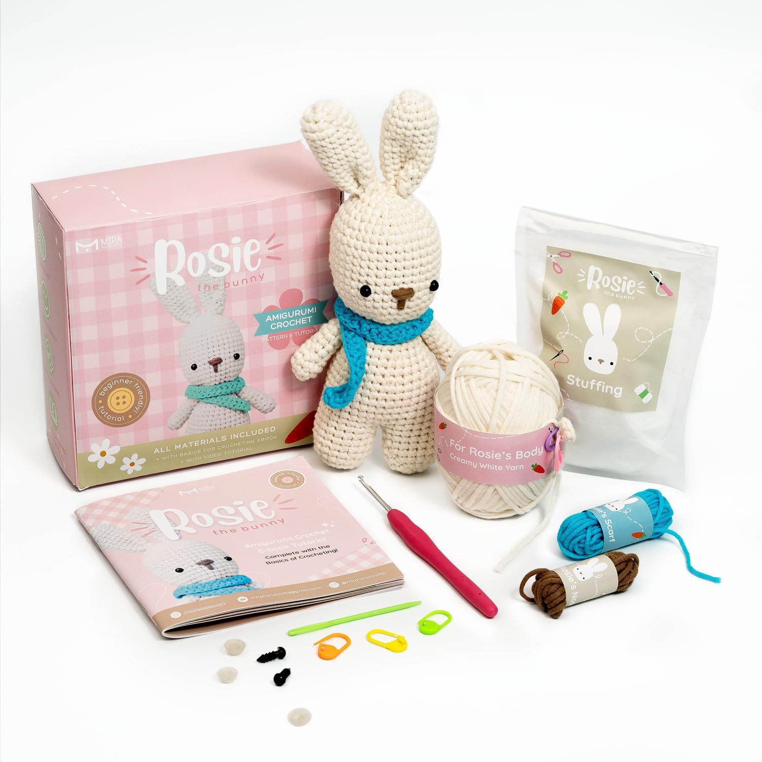 Mira HandCrafts Complete Crochet Kit - Boho Rabbit Design, Knit Loom, Kids & Adults Beginner Kit - Step-by-Step Video Tutorial