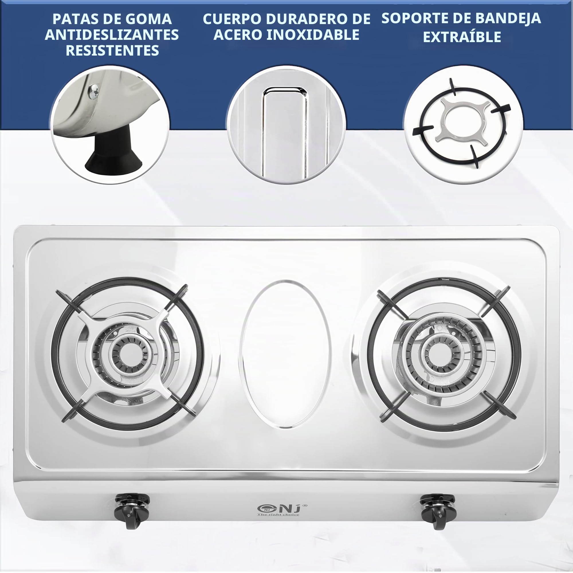NJ-200 Cocina de Gas Portátil - 2 Fuego Hornillo Camping Gas GPL