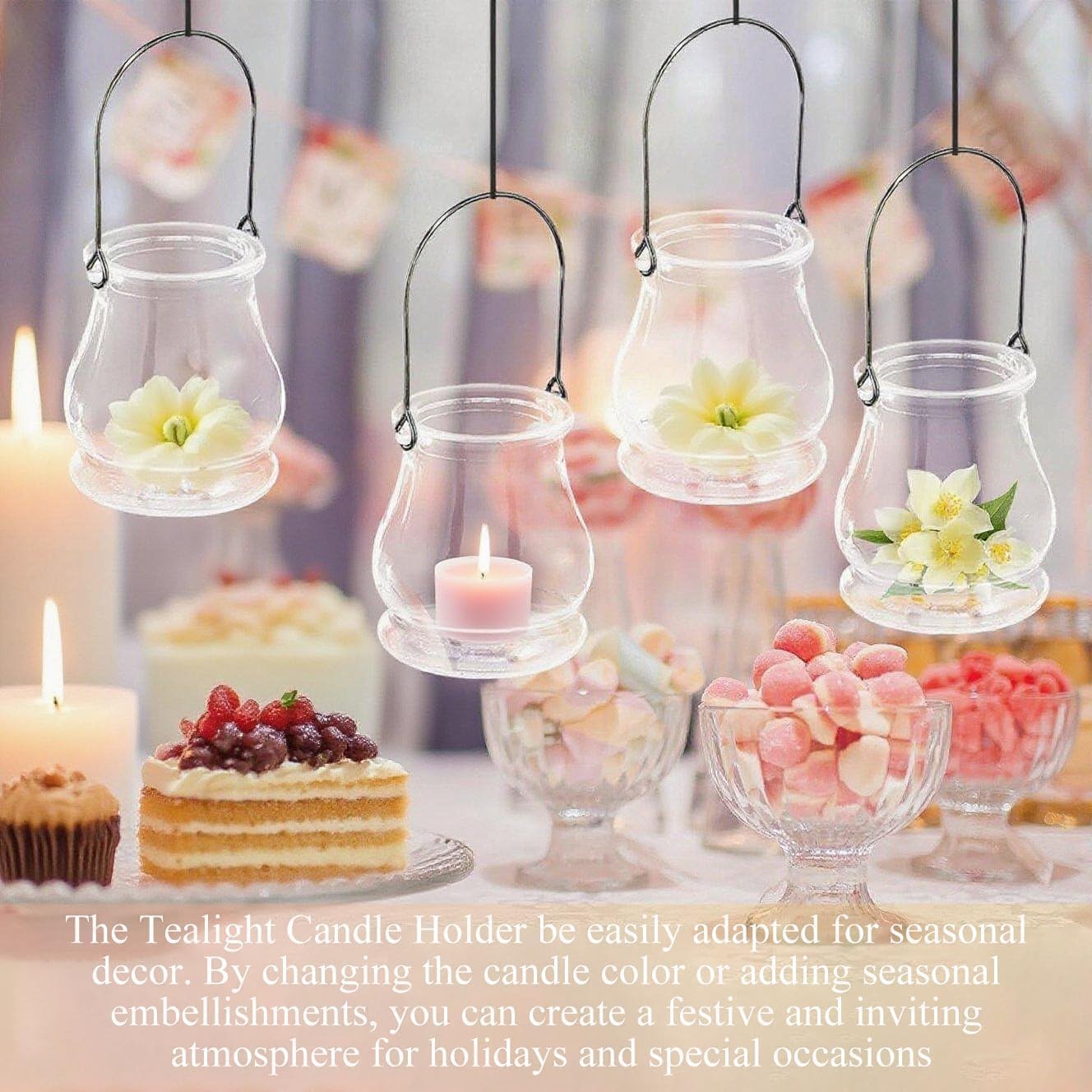 4PCS Hanging Candle Holder for for Wedding Ornaments,Glass Tea Lights Candles Holders,Clear Terrarium Containers Small Glass Globes Ornament Votive Candleholders for Party Celebration Decoration