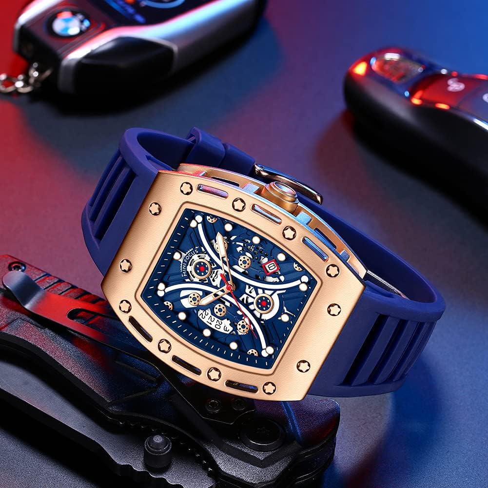 MF MINI FOCUS Watch for Men Wristwatch Fashion Hollow Big Dial Luminous Waterproof Sport Analog Quartz Business Mens Watches Blue Silicon Strap Dress Watch - Image 2