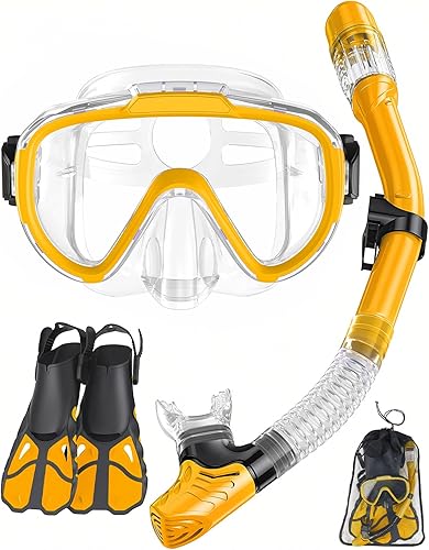 Miniatura 8 de Juego de esnórquel con aletas para adultos, equipo de esnórquel para adultos, hombres y mujeres, juego de máscara de snorkel para adultos, juego