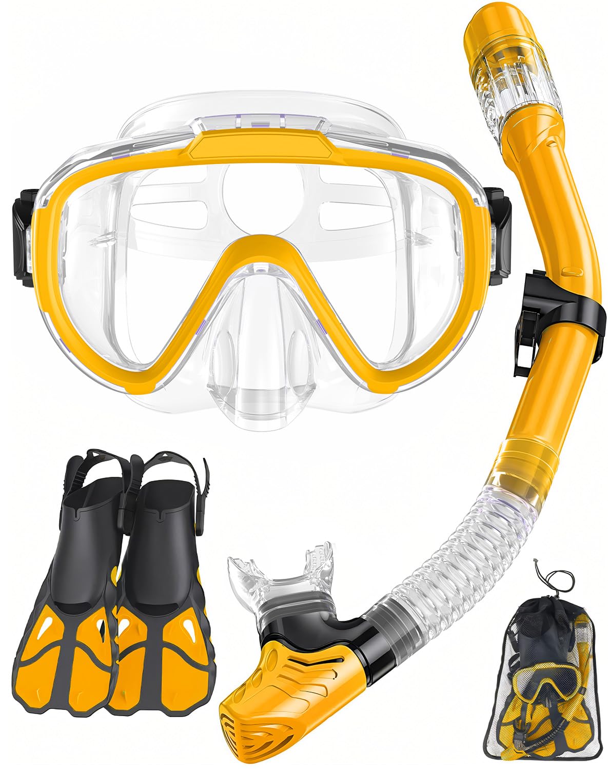 Schnorchelset mit Flossen für Erwachsene, Schnorchelausrüstung für Erwachsene Männer und Frauen, Schnorchel, Maske Set Erwachsene Dry Top Schnorchelmaske Combo Set mit Reisetasche zum