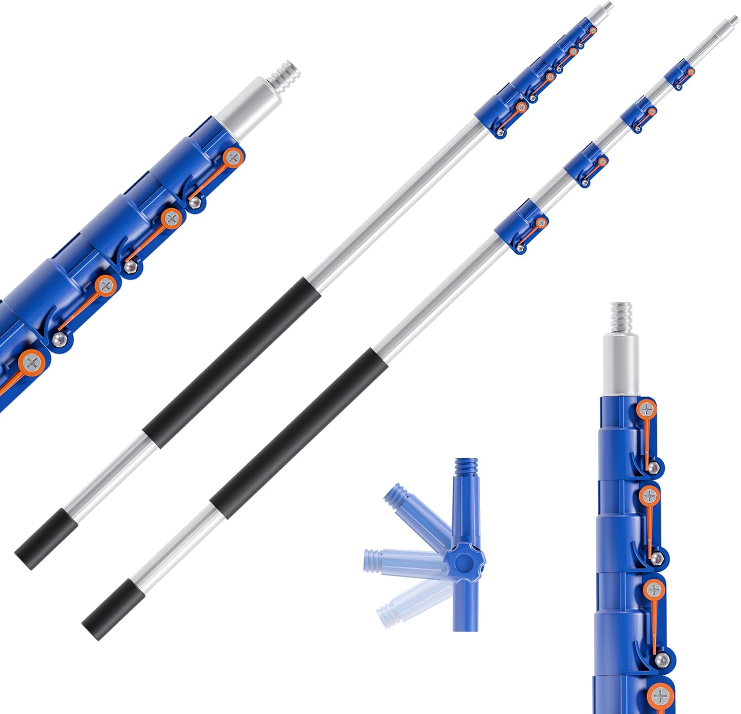 Telescoping Extension Pole, 6-24FT Multi-Purpose Extendable Pole with Universal Twist-on Metal Tip, Aluminum Telescopic for Paint Roller, Duster and Cleaning