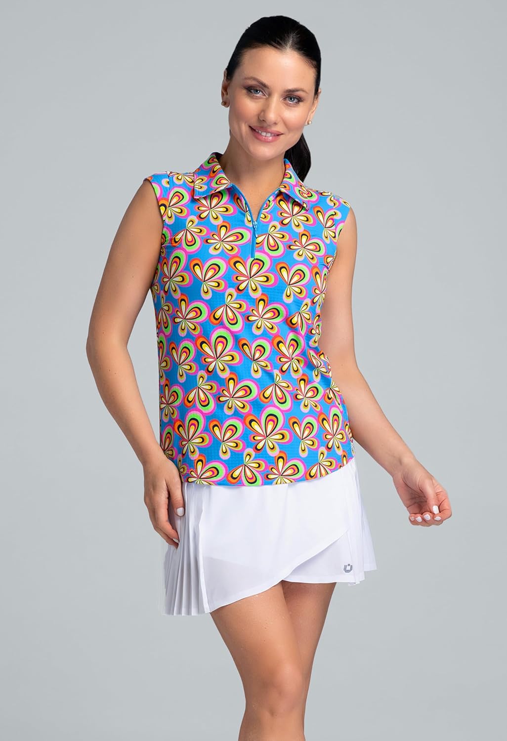 IBKUL Athleisure Wear Sun Protective UPF 50+ Icefil Cooling Arya Print Sleeveless Polo - 14109