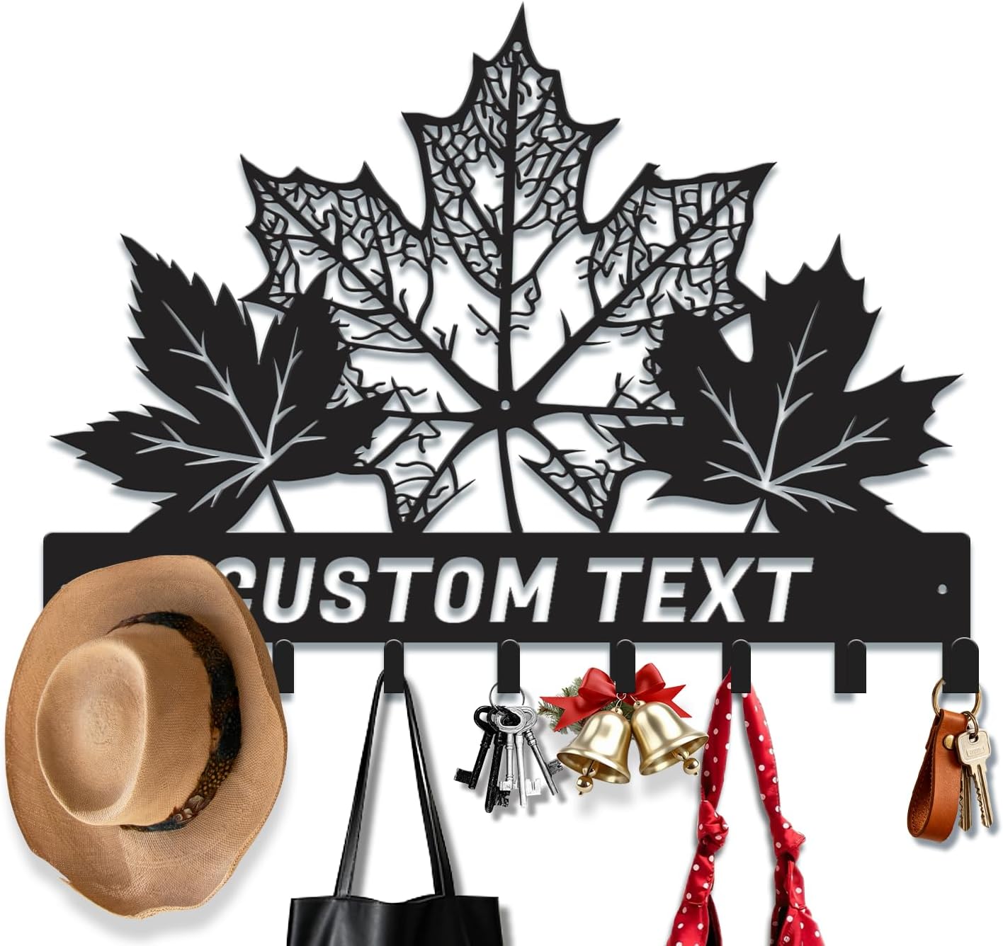 Personalized Maple Leaf Metal Coat Rack, Custom Name Rustic Entryway Organizer, Leaf Art with Hooks, Nature-Inspired Wall Decor for Cabin, Lodge & Farmhouse (Style-1)