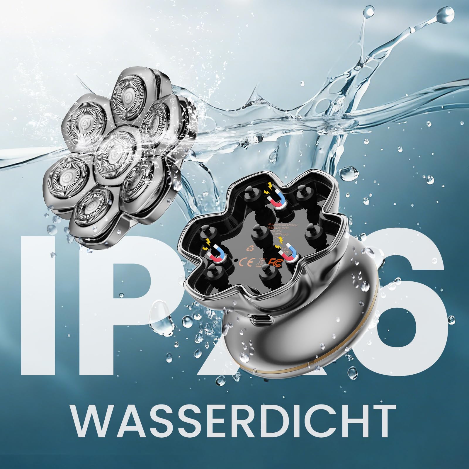 1400mAh Akku Kopf Rasierer Herren,8800RPM Silber Head Shaver Men,Typc 0 mm 7D wasserdichter Kopfhaarrasierer mit verbesserter flexibler Klinge, lange Akkulaufzeit, leicht zu reinigen