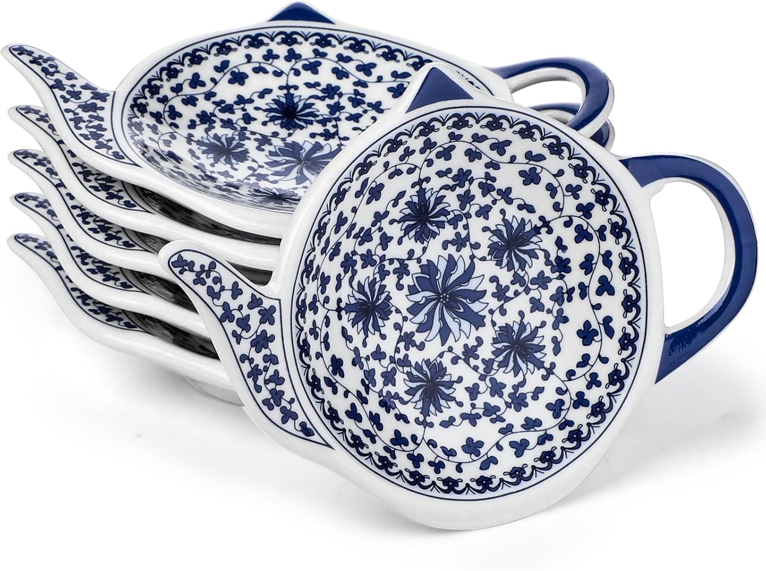 Tea Bag Holder for Used Tea Bag Teapot Shaped Tea Bag Coaster Set of 6 Ceramic Tea Bag Rest (Blue)