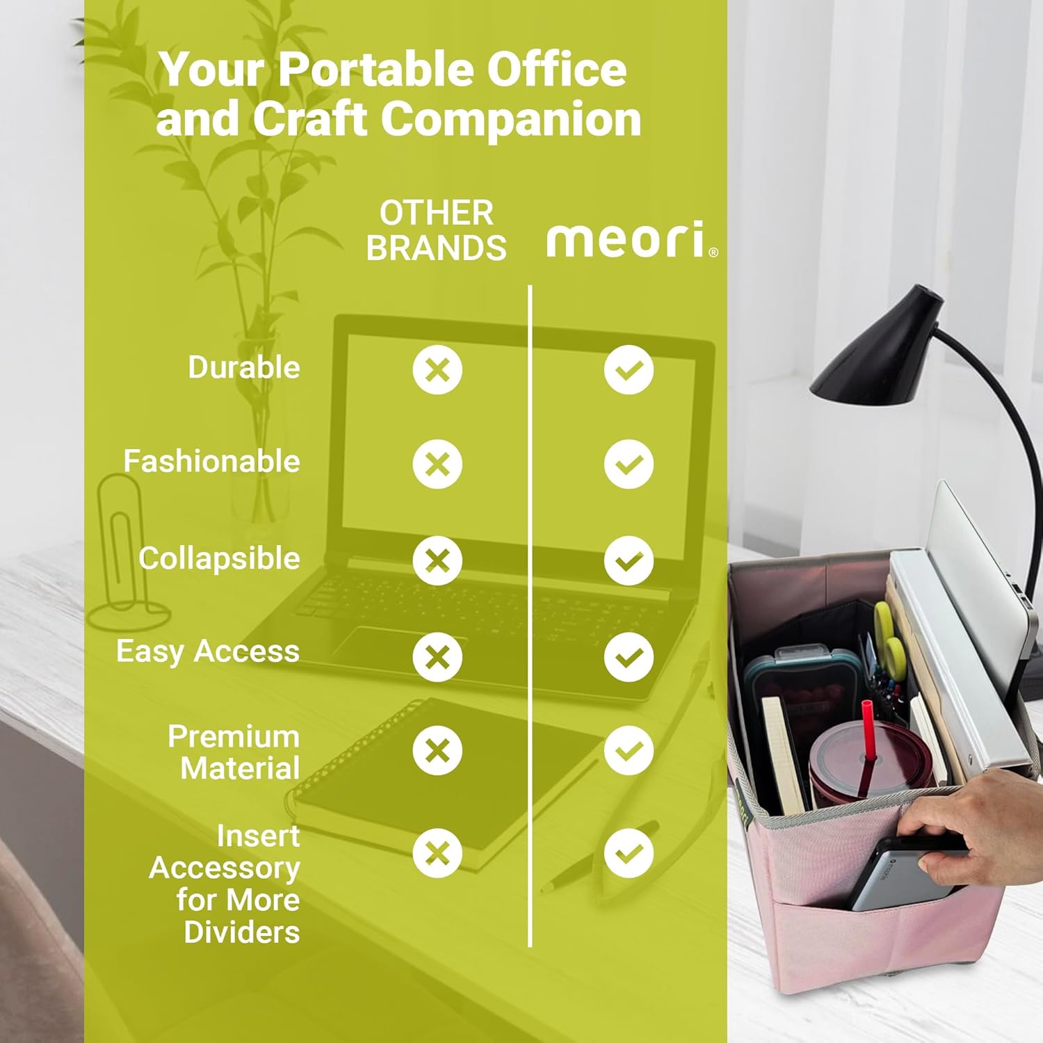 meori Office Tote Bag Carry Laptop Essentials Sturdy Bottom Stays Upright 3 Handy Pockets