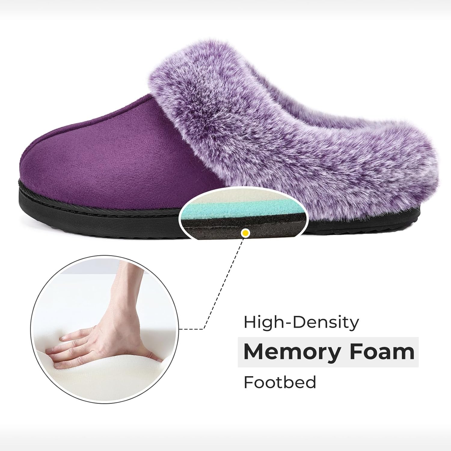 HomeTop Women's Classic Microsuede Memory Foam Slippers Durable Rubber Sole with Warm Faux Fur Collar - Image 4