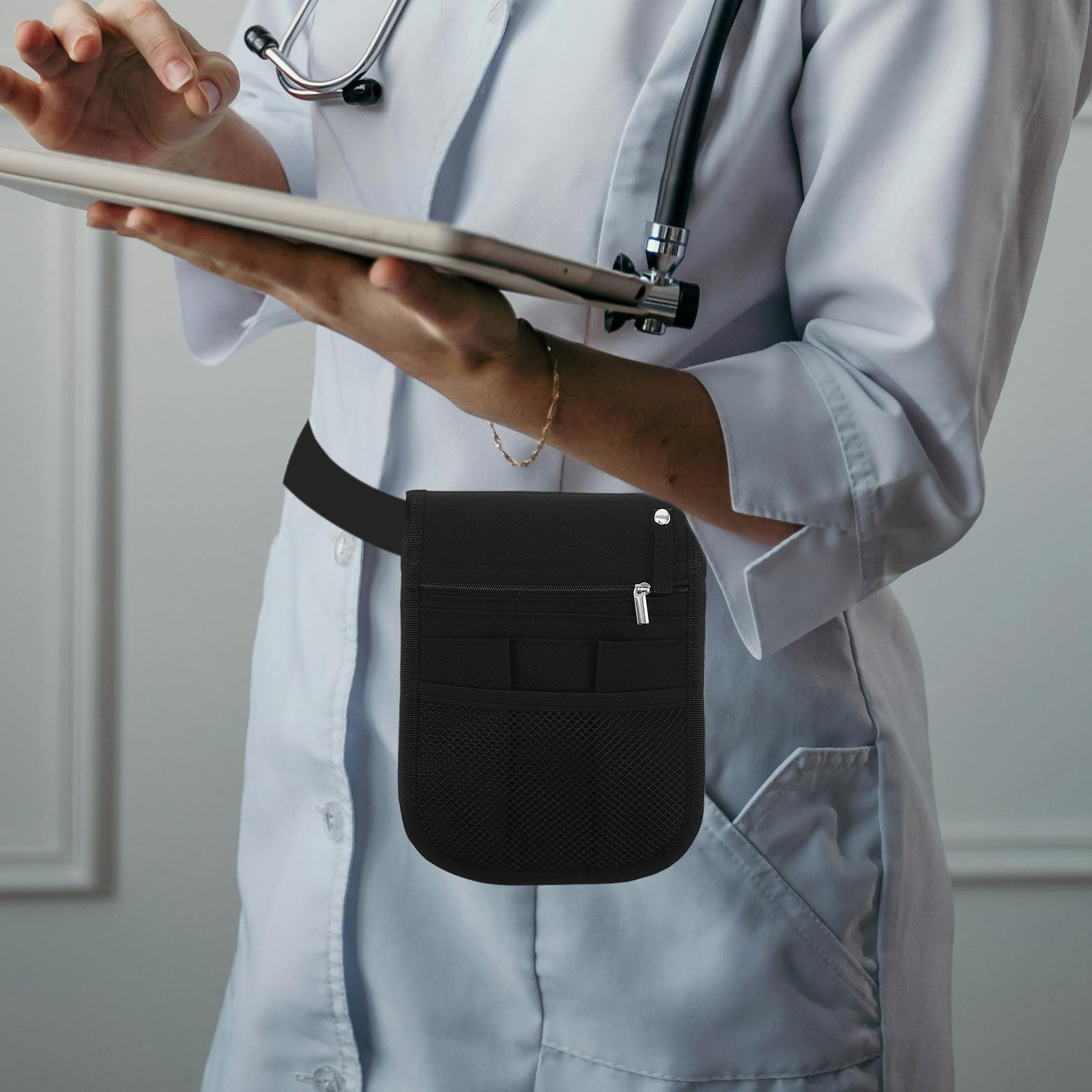 MAGICLULU Marsupio Infermiera Nero Oxford Tracolla Regolabile e Scomparti Multipli per Organizzare Strumenti Medici e Accessori Pratico per Infermieri