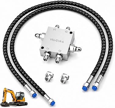 Upgraded Mini Excavator Cushion Valve Kit with 1/4" Hydraulic Hoses & M141.5 Threaded, Universal Replacement Part for Most Mini Excavator & Swivel Motor Machines, 1/4" M14x1.5
