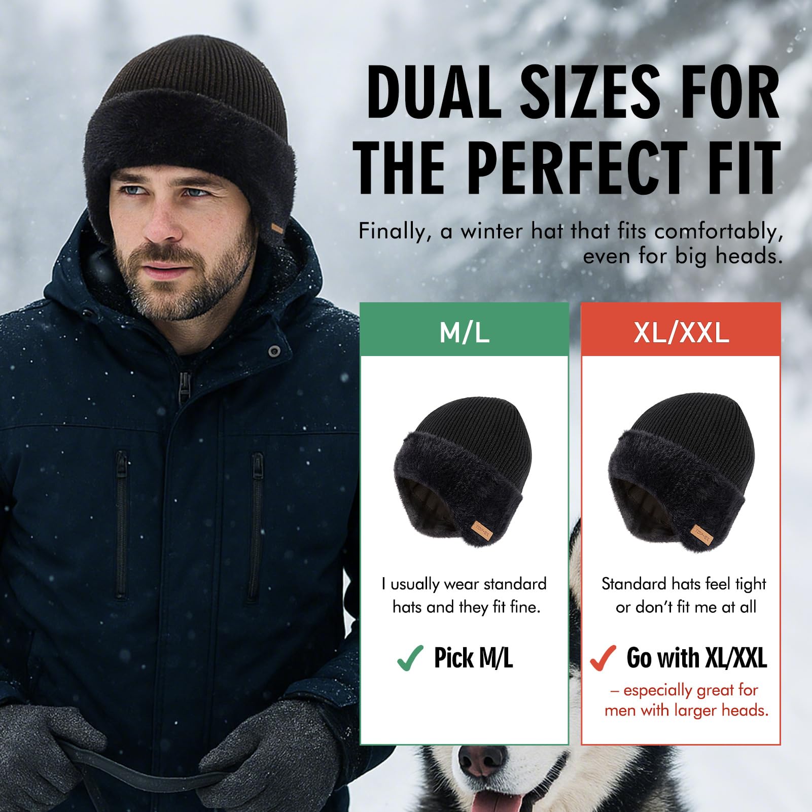 TOP-EX DryKnit - Gorro térmico de lana de merino impermeable con forro polar para hombre