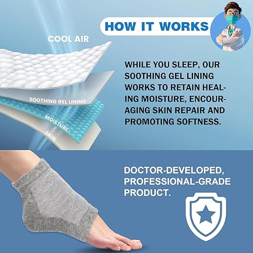 Miniatura 6 de TEAWOO 6 pares de calcetines hidratantes para el tratamiento del talón agrietado, calcetines sin dedos para suavizar e hidratar los pies secos