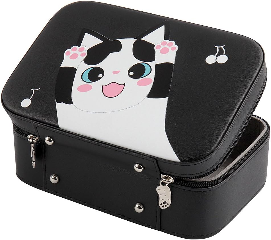 MLIIZYKKI Women Professional Makeup Train Case Cat Pattern Mirror Cosmetic Storage Organizer Travel Bag (Black-a)
