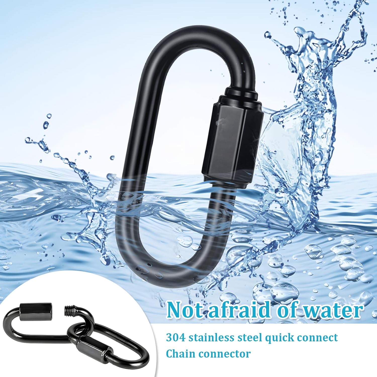 10 Pack Chain Link 304 Stainless Steel M3.5 Chain Quick Link, 1/8 Inch Chain Links, D Shape Locking Chain, Pets Keychain for Outdoor Traveling Equipment, Black - Image 5