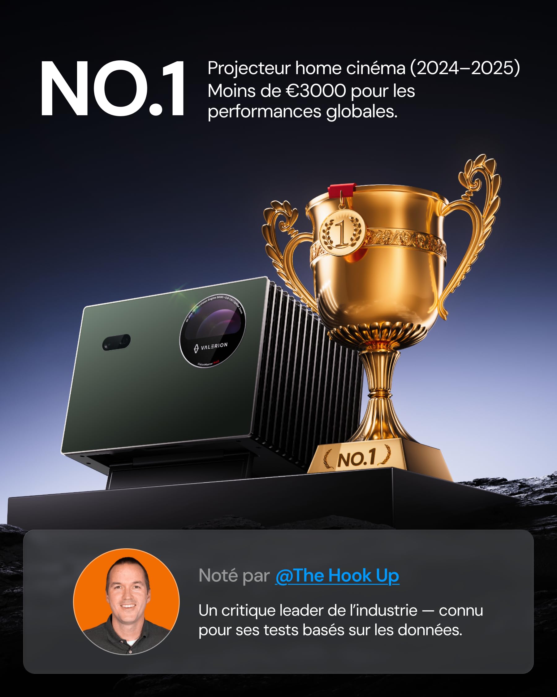 Vidéo projecteur 4K Valerion VisionMaster Pro2, 3000 ISO Lumens, Contraste 15000:1, Zoom Optique 0,9-1,5X, Ultra Faible Latence 4ms, IMAX, Compatible Google Home & HomeKit, Gaming, Home Cinéma