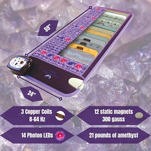 Miniatura 7 de Esterilla de amatista infrarroja - Profesional 74 L x 29 W (73.2 x 28.3 in) - Ajustable 86-158 F (86.0-158.0 F) FIR Heat - Cristales naturales - Luz