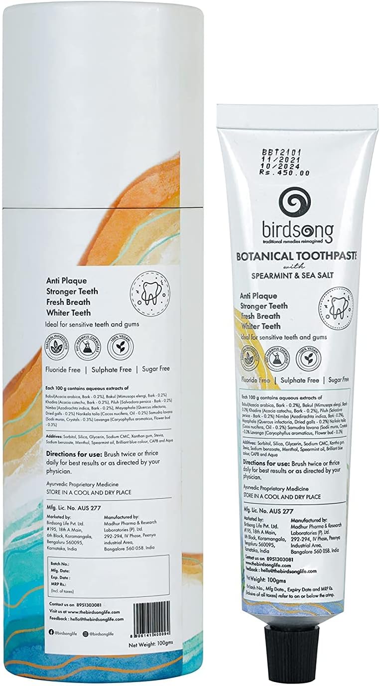 Birdsong Botanical Sea Salt and Spearmint Toothpaste 3.5 oz (100 GMS)