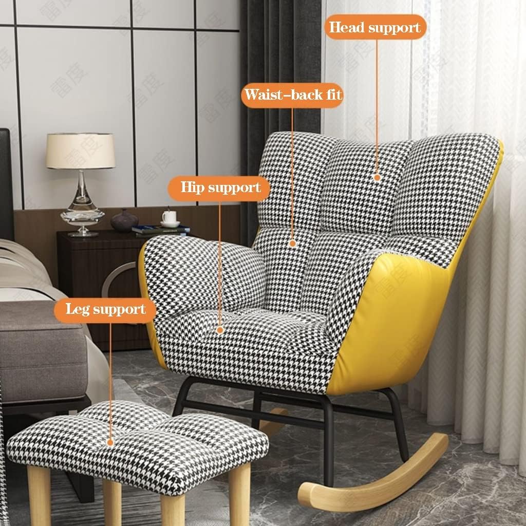 Modern Pink Upholstered Rocking Nursery Chair with Foot Stool High Wingback Leisure Rocker Recliner for Living Room/Bedroom Comfy Cushion Included