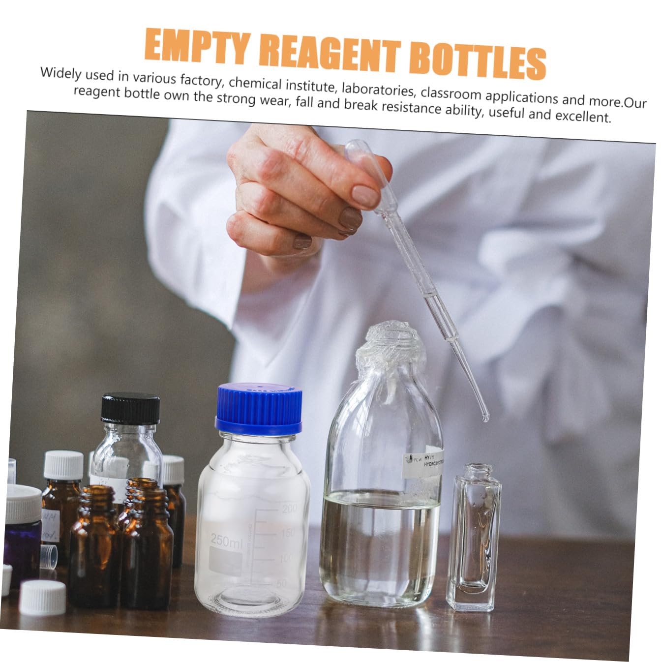 Gatuida Flaconi Reagent in Vetro da 250ml con Tappo a Vite Blu, Resistenti a Rottura e Usura, Confezione da 4 Pezzi per Laboratori Chimici e Fabbriche